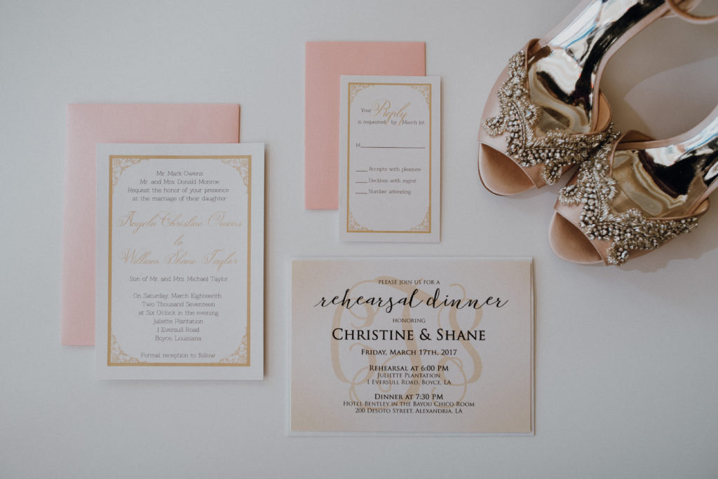 Pink and gold wedding invitations 